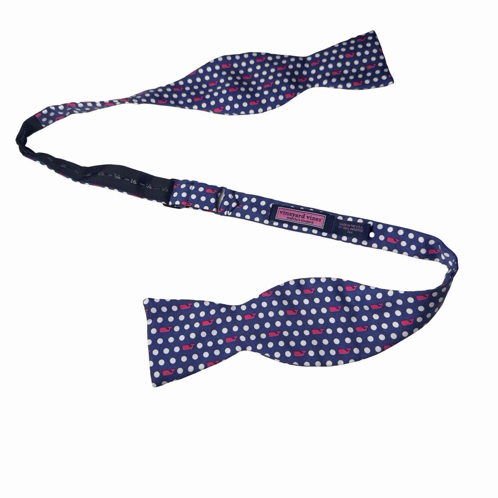 Vineyard Vines Silk Bow Tie Blue Pink Whales Adjustable Self Tie USA Polka Dot